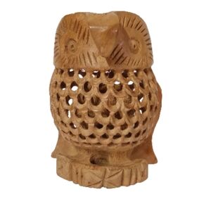 Wooden Hand Carved Wildlife Brown Owl Bird Sculpture Figurine
